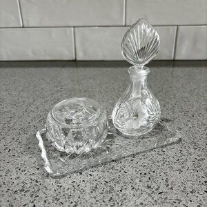 Vintage Princess House 3 Piece Lead Crystal Vanity Set Tray Perfume Bottle